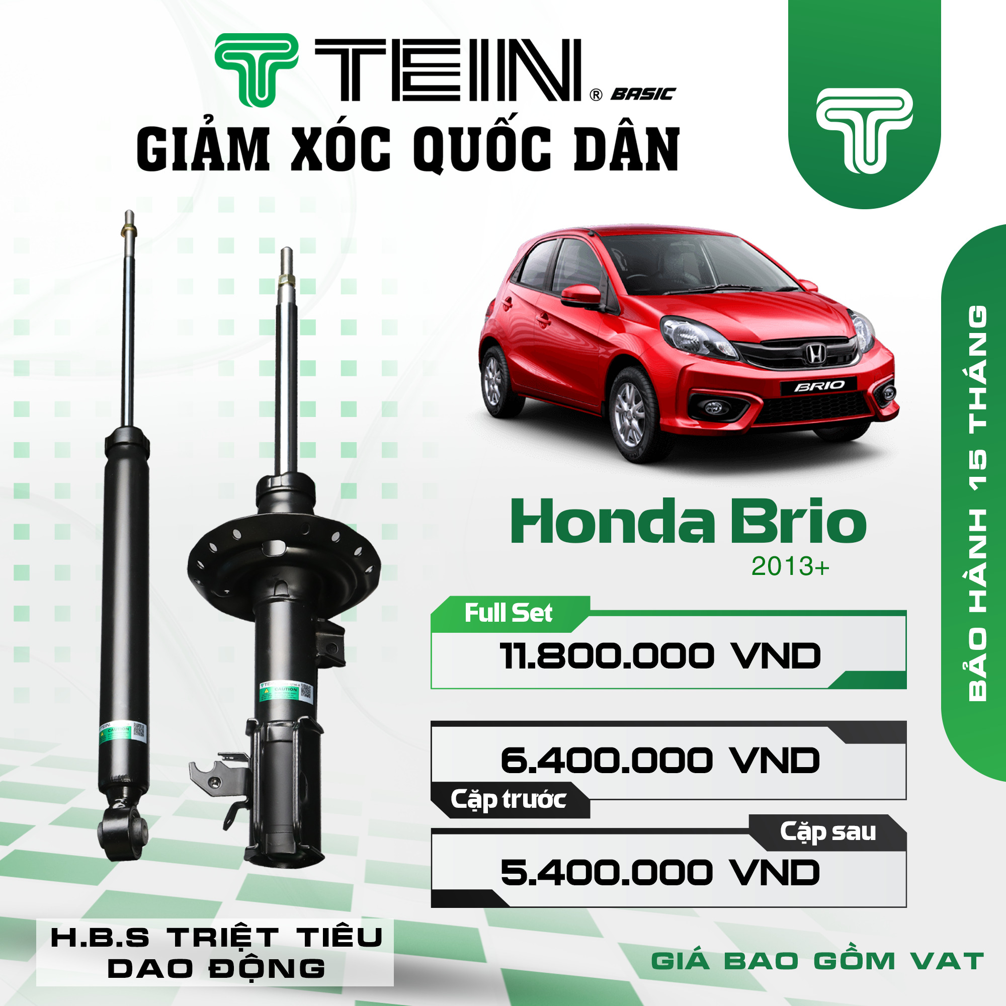 GIẢM XÓC CHO XE HONDA BRIO (2013+) TEIN BASIC