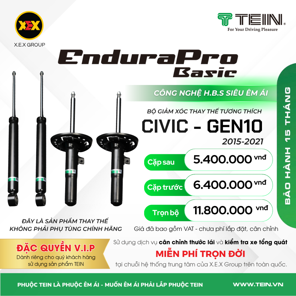 GIẢM XÓC THAY THẾ TƯƠNG THÍCH HONDA CIVIC GEN10 (2015-2021) TEIN BASIC