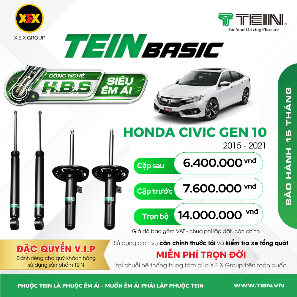 GIẢM XÓC CHO XE HONDA CIVIC GEN10 (2015-2021) TEIN BASIC