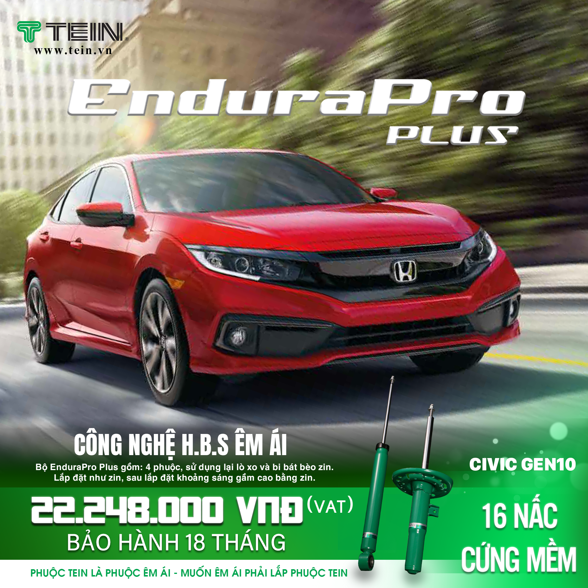 GIẢM XÓC CHO XE HONDA CIVIC GEN10 (2015-2021) TEIN ENDURAPRO PLUS