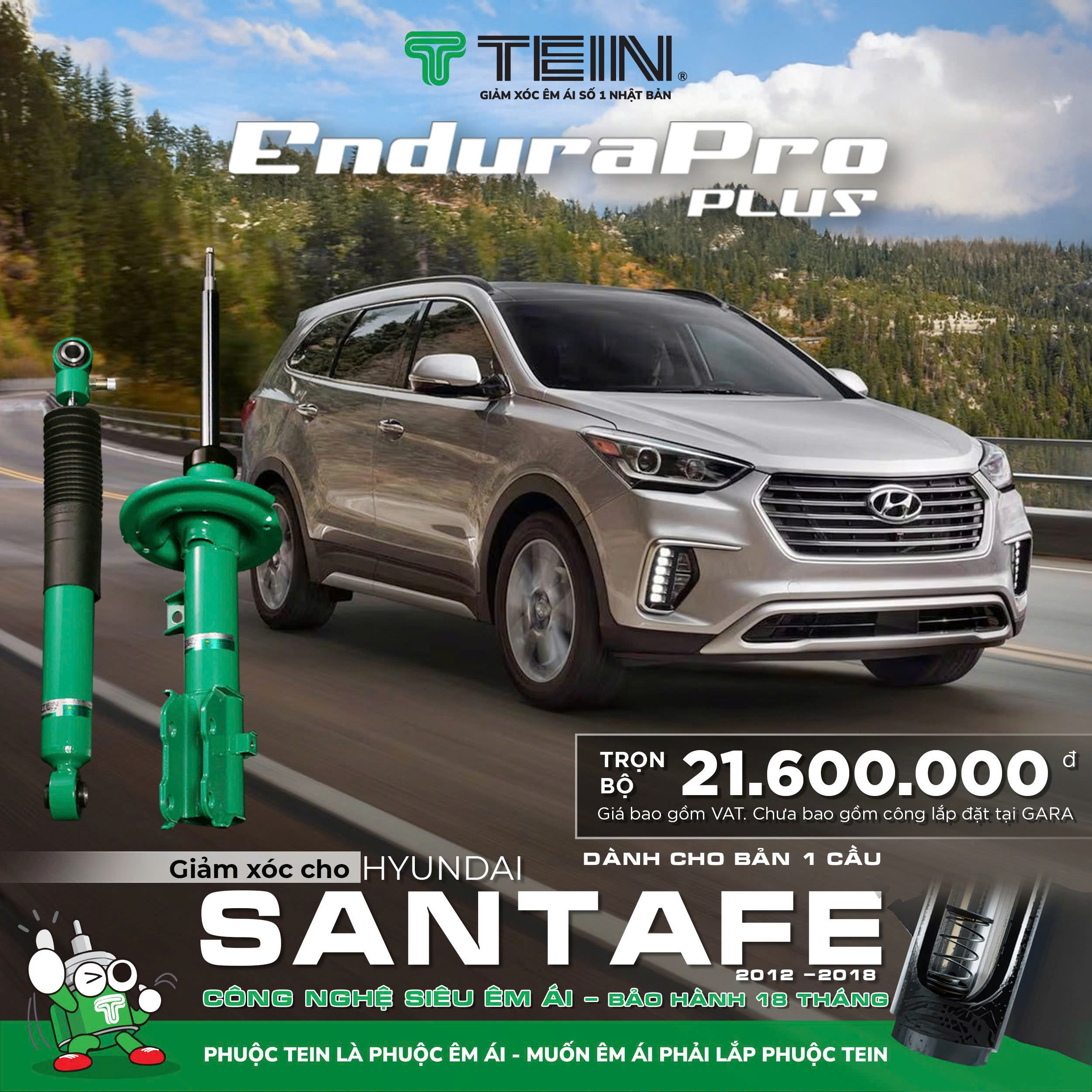 GIẢM XÓC CHO XE HYUNDAI SANTAFE 1 CẦU (2012-2018) TEIN ENDURAPRO PLUS
