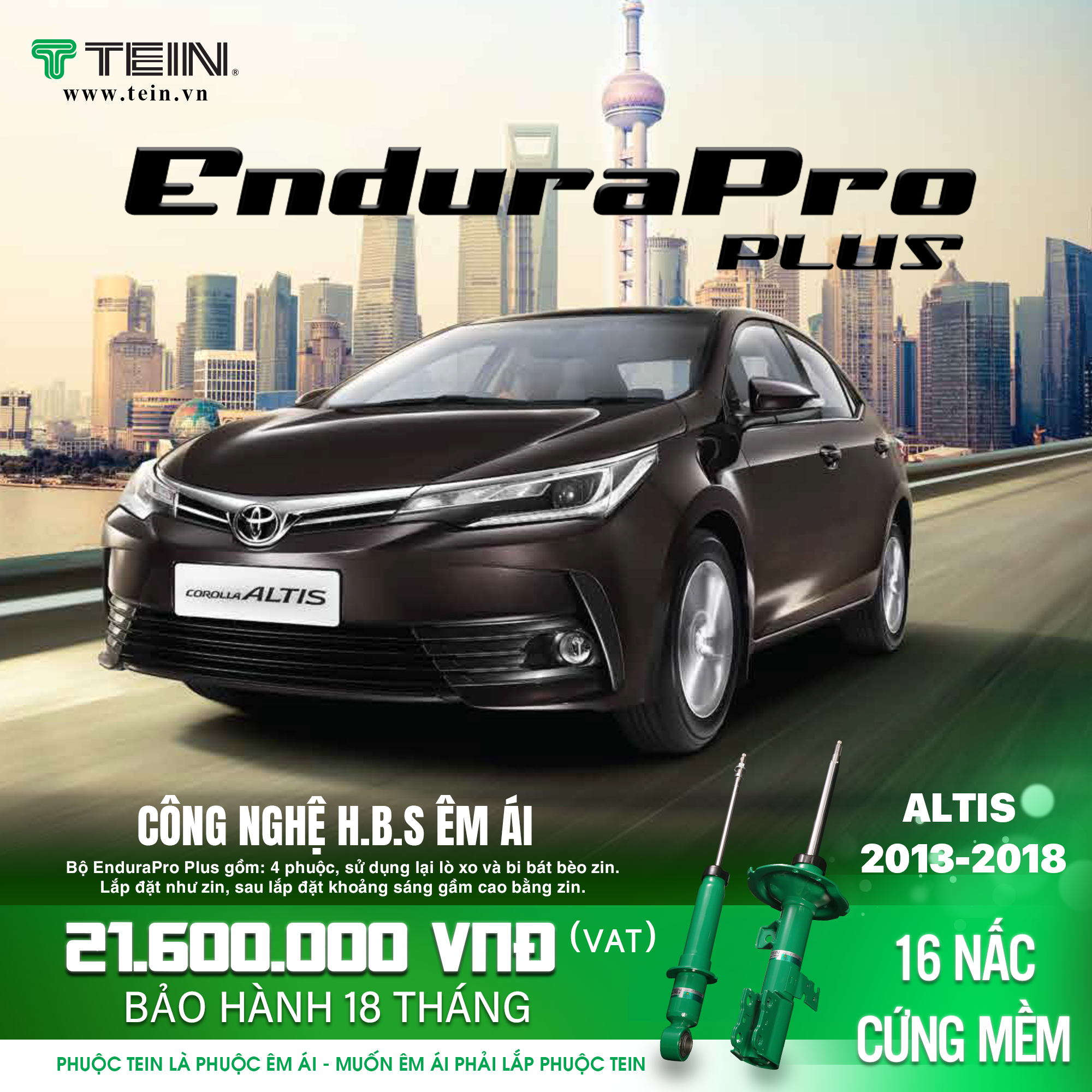 GIẢM XÓC CHO XE TOYOTA COROLLA ALTIS (2013-2018) TEIN ENDURAPRO PLUS