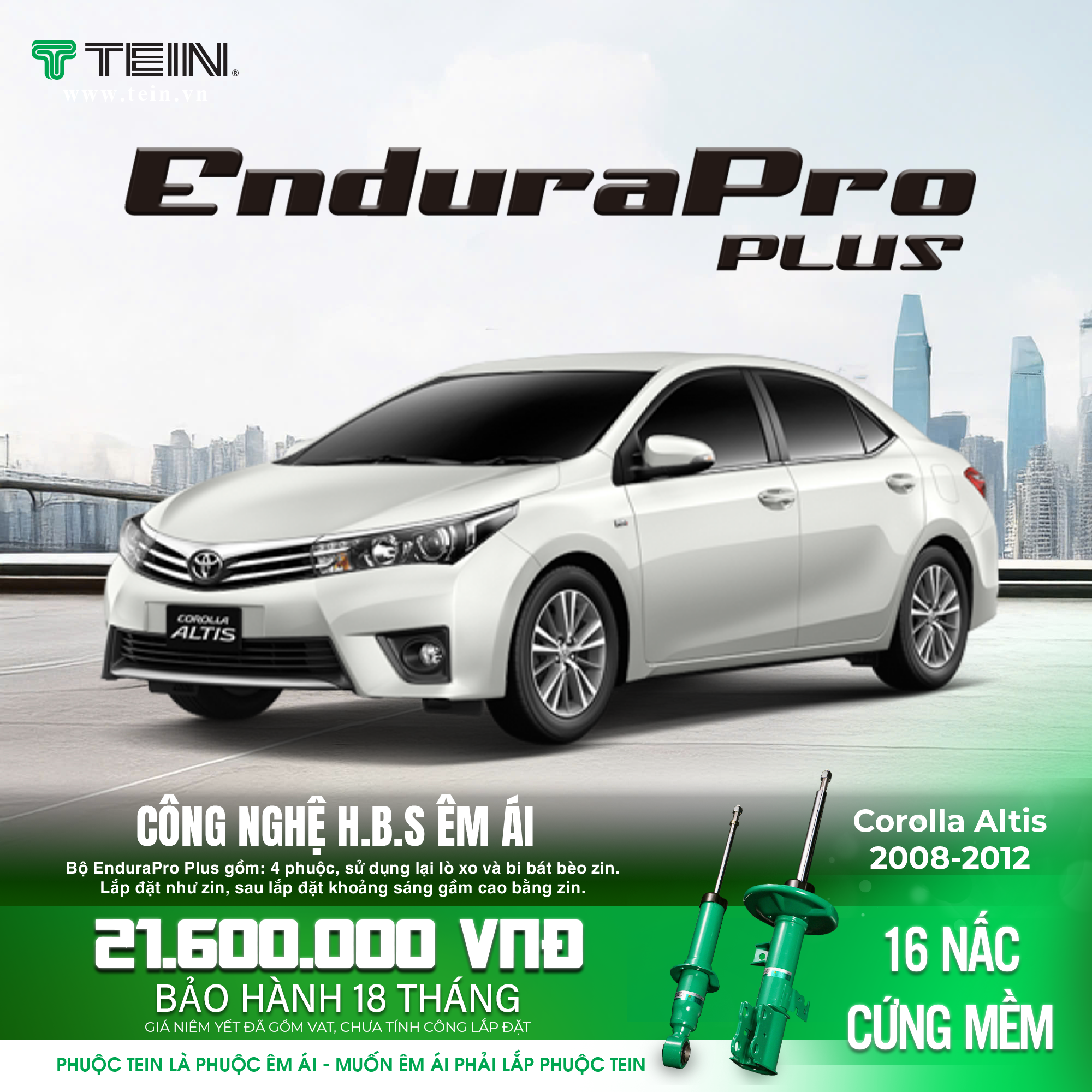 GIẢM XÓC CHO XE TOYOTA COROLLA ALTIS (2008-2012) TEIN ENDURAPRO PLUS