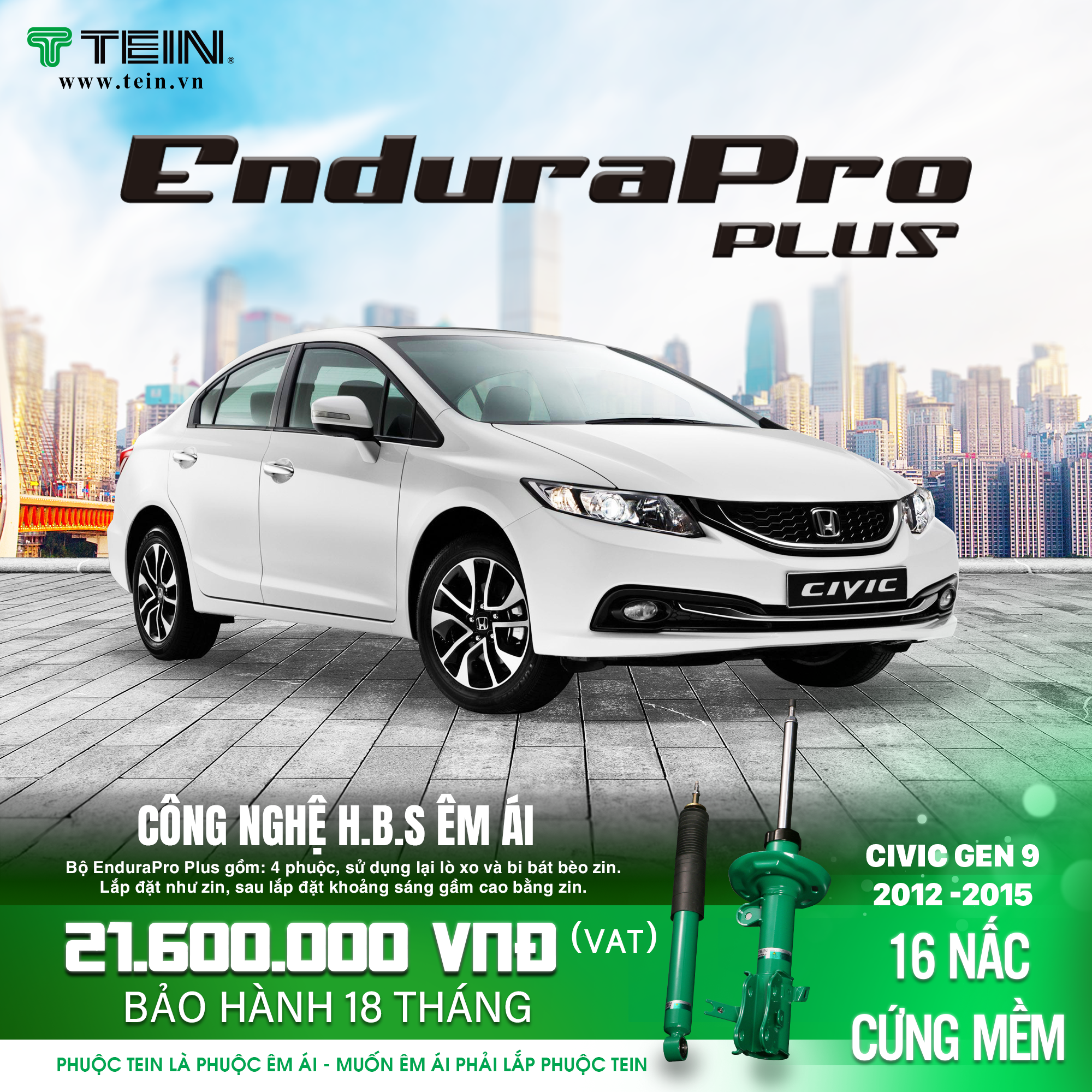 GIẢM XÓC CHO XE HONDA CIVIC GEN9 (2012-2014) TEIN ENDURAPRO PLUS