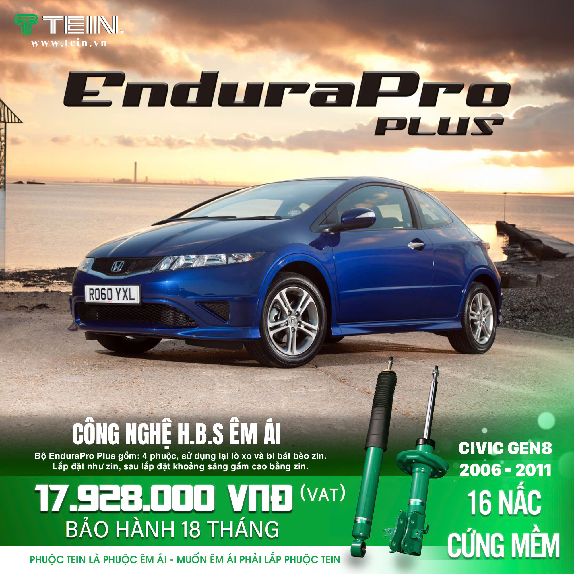 GIẢM XÓC CHO XE HONDA CIVIC GEN8 (2006-2011) TEIN ENDURAPRO PLUS