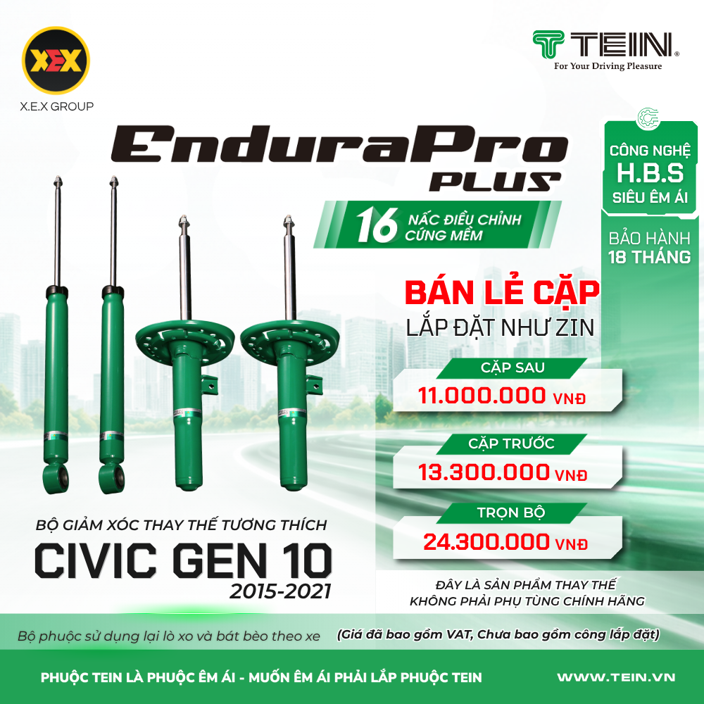 GIẢM XÓC THAY THẾ TƯƠNG THÍCH HONDA CIVIC GEN 10 (2015-2021) TEIN ENDURAPRO PLUS