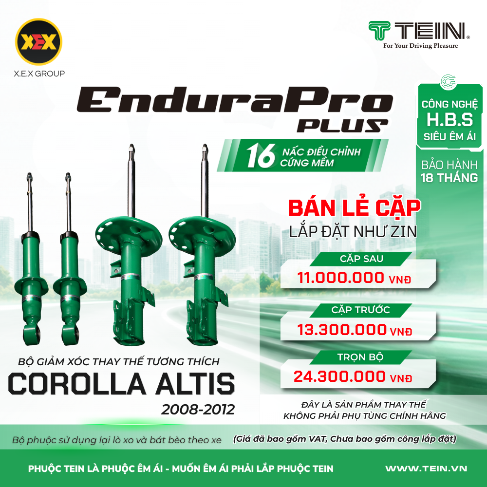 GIẢM XÓC THAY THẾ TƯƠNG THÍCH TOYOTA COROLLA ALTIS (2008-2012) TEIN ENDURAPRO PLUS