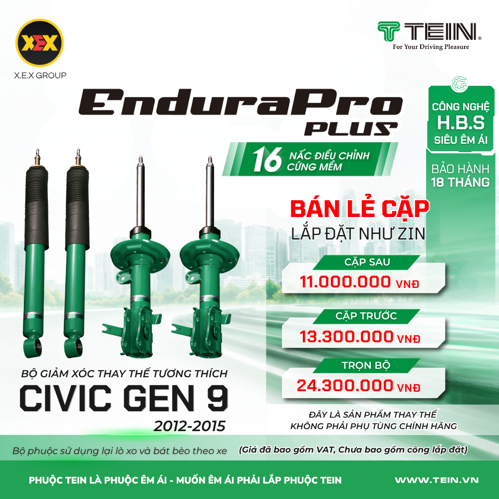 GIẢM XÓC THAY THẾ TƯƠNG THÍCH HONDA CIVIC GEN 9 (2012-2015) TEIN ENDURAPRO PLUS